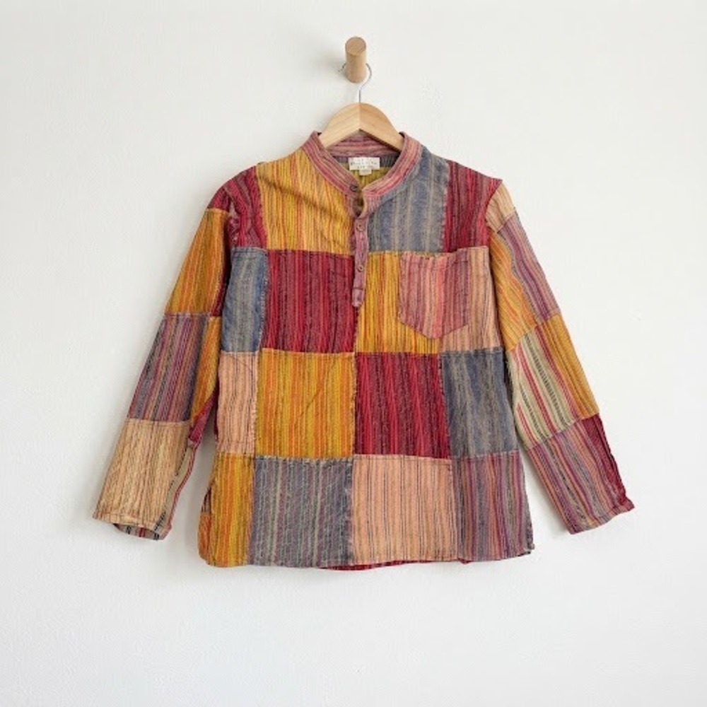 The Collection Royal Patchwork Boho Hippie Top Striped Indie Grunge Shirt M